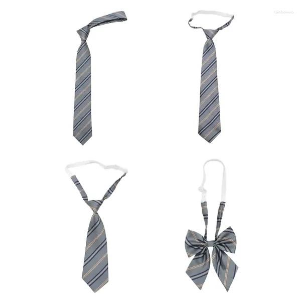 Cravates d'arc réglables cravate pré-nouée coréen collège japonais gris rayé cravate JK fille nœud papillon nœud papillon pour uniforme scolaire