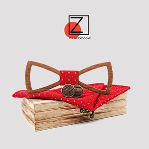 Boogbladen volwassen hout voor heren gestreepte houten bowtie polyester handketchief mannen bruiloft manchetknopen nekkleding gravata setbow