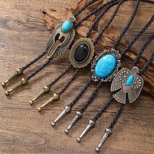 Nœuds papillons American Bolo Cravate Punk Cravate Vintage Métal Aigle Oiseau Pierre Cowboy Chapeau Pendentif Collier Occidental Accessoires De Costume