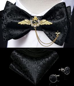 Pajaritas Llegada para hombres Pajaritas de seda Gemelos Conjunto de pañuelo Fiesta Traje de boda Accesorios Hombre Corbata Broche dorado Fred22