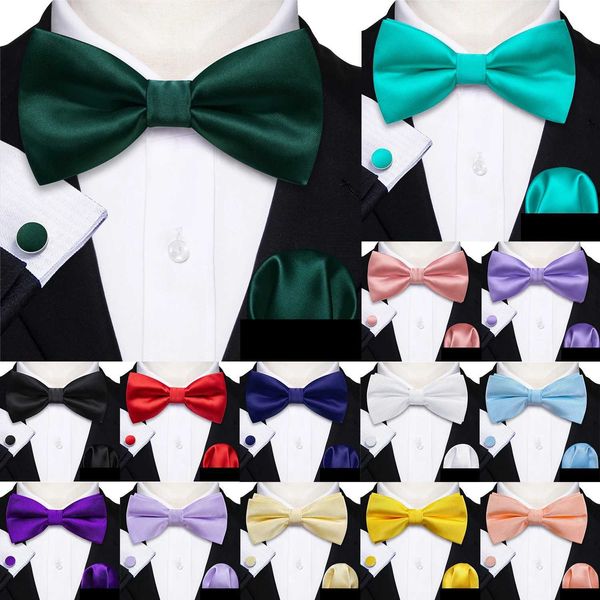 Bow Ties Barry.Wang Chunsi Mens Bow Hanky Cuffe Links Set Pré-Tie Bow Smooth Stripe Green Rose Gold Blue Rosec240407