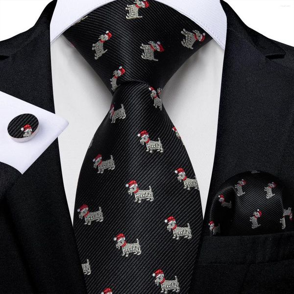 Bow Ties Christmas Black pour hommes Mignon chien avec un chapeau rouge broderie en soie en croix de soie accessoires de bouchons