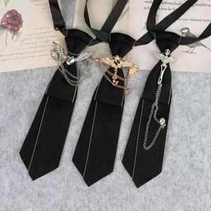 Bow Ties Black Ribbon Crystal Rhinestone Jewelry Man Shirts Retro Girl Boys Neck Tie School Student Uniform Women Necktie