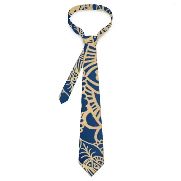 Bow Lays Blue and Gold Mandala Tie Vintage Flowel Flower Bode Cuello Casual para hombres Collar gráfico Regalo