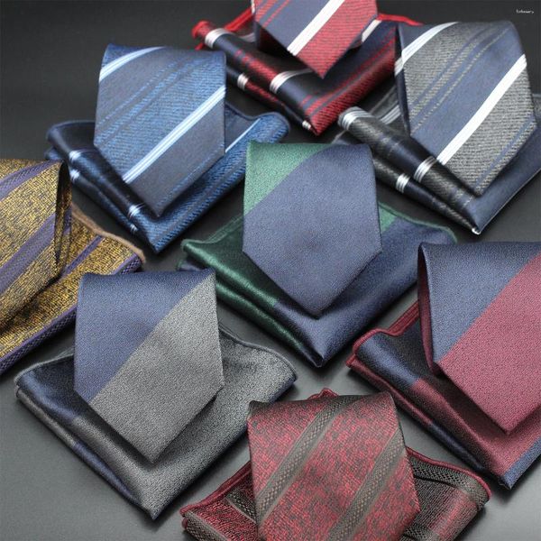 Pañuelos de lazo Azul Dorado Rayado Rojo Hombres 8 cm Corbata de seda Bowtie Hanky ​​Conjunto de bolsillo Cuadrado Banquete de boda Accesorios para el novio Corbata de negocios