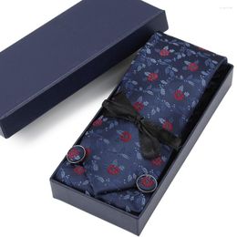 Noeuds papillon Bleu Long Coffret Cadeau Avec Cravate Poche Carré Boutons De Manchette Design De Mode Cravates Fit Bussiness Fête De Mariage Vêtements Accessoires