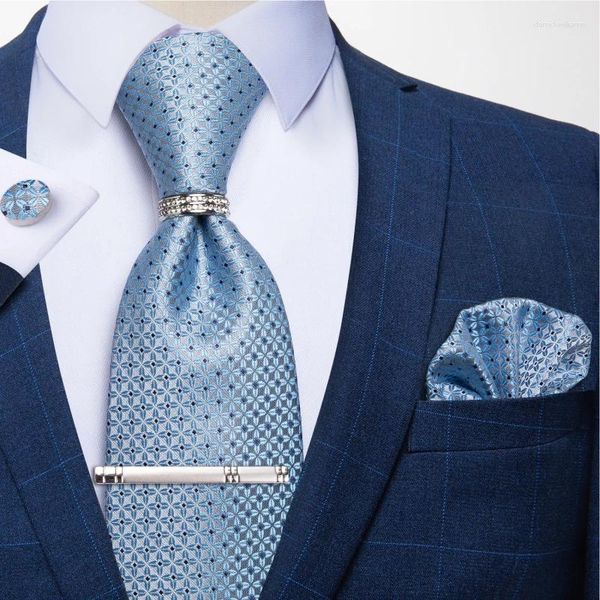 Bow Linds Blue Plaid Dot Silk Men's Accesorios de boda de boda de 8 cm Corbalo Ring Clip Daily Wear Cravat Party Gift