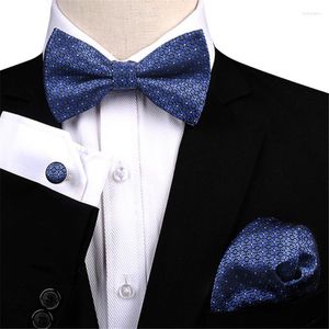 Pajaritas de lazo azul, pañuelo y gemelos, conjunto de pajarita preatada para hombre, accesorios de boda para hombre, pajaritas de cachemira, venta al por mayor B147