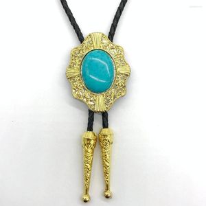 Bow Ties Blue Turquoise Gold Shield Bloemzijde Metalen Ronde Deer Bolo Tie voor man Western Cowboy Design Sieraden Accessoires