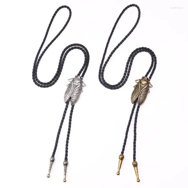 Pajaritas Bolo Tie para hombres Corbata de vaquero occidental con decoraciones de hebilla de cigarra talladas