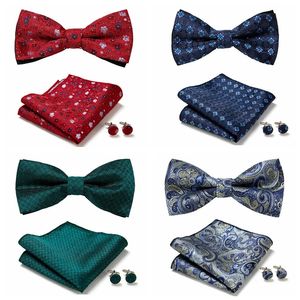 Noeuds papillon Bowtie Pocket Square Boutons de manchette 3pcs Set Fit Cadeau d'affaires Mariage Rouge Bleu Beige Noeud papillon avec mouchoir Costume Set Cravats 231012