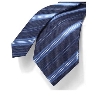 Pajaritas Marca 8 cm Corbata a rayas de lujo para hombres Boda Negocio Vestido de moda Traje Seda Poliéster Azul Corbata masculina con caja de regalo