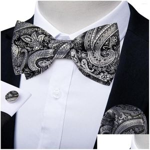 Bow Ties Brand Gray Bowties For Man Business Party Shirt Accesoories Fashion Paisley Tie préliée Pocket Square Cuffe Links Drop délivre OTX6M