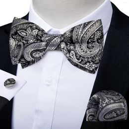 Pajaritas de marca, pajaritas grises para hombre, boda, fiesta de negocios, camisa, accesorios, moda Paisley, corbata preatada, gemelos cuadrados de bolsillo
