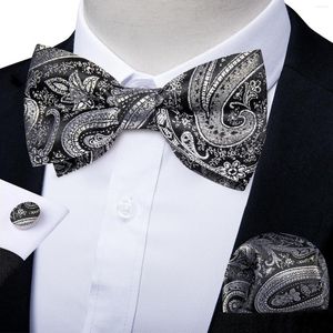 Bow Ties Brand Gray Bowties For Man Wedding Business Party Shirt Shirt Accesoories Fashion Paisley Pre-Tied Tie Packen Square Cufflinks