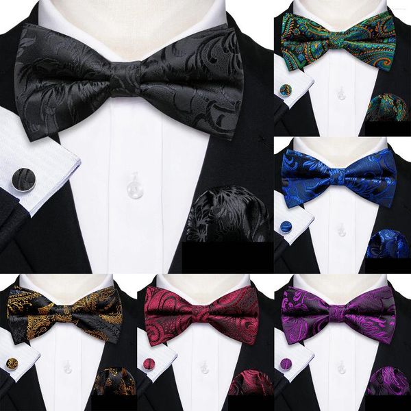 Pañuelos de lazo Marca Seda Hombres Conjunto de corbata Pre-atado Nudo de mariposa Bowtie Hanky Gemelos Jacquard Floral Paisley Masculino Boda Fiesta de negocios