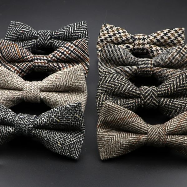 Pajaritas Marca Lana Bowtie Tejido A Cuadros Despojado Formal Pajarita Marrón Gris Mariposa Para Hombre Vestido De Fiesta De Boda Camisa Traje Accesorios 231012