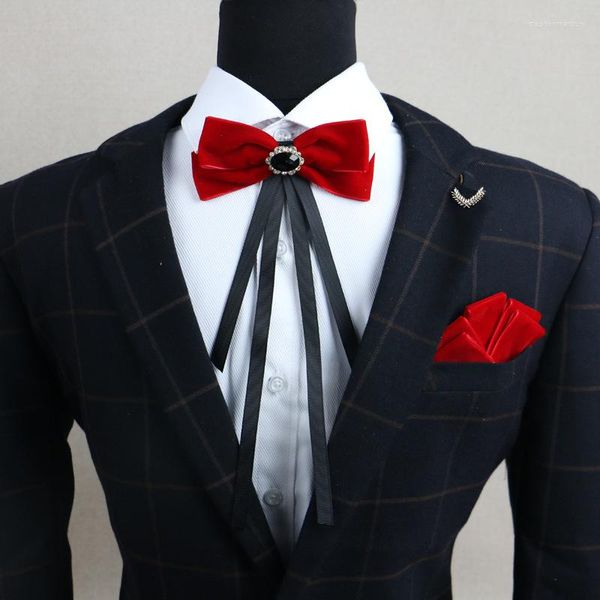 Bow Ties British Tie Pocket Pocket Set Set Men's Groom Wedding Banquet Costume Accessoires Accessoires à la main Velvet Long Ribbon Bowties