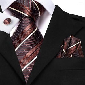 Bow Ties Brown White Paisley Silk Wedding Tie voor heren Handky manchetknoop Geschenktreksel Fashion Business Party Dropshiphiping Hi-Tie Designer