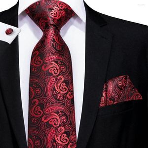 Noeuds papillon bordeaux Paisley 2023 élégant hommes Hanky boutons de manchette cravates en soie pour hommes fête de mariage affaires marque de mode salut-cravate