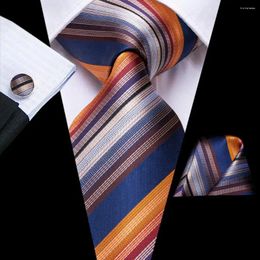 Cravates d'arc Business Bleu Orange Rayé Soie Cravate De Mariage Pour Hommes Handky Bouton De Manchette Hommes Cravate De Mode Designer Party Drop Hi-Tie