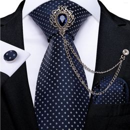 Pañuelos de lazo Business Blue White Dot Men's Broche de lujo Cadena Pañuelo Gemelos Regalo para hombres 8 cm Seda Formal Corbata Set DiBanGu