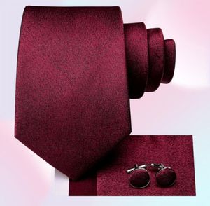Bow Ties Business Burgundy Red Solid Silk Wedding Tie pour hommes Handky Cuffe Link Mens Necktie Fashion Designer Party Drop Hitie7419509