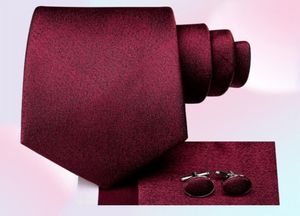 Bow Ties Business Burgundy Red Solid Silk Wedding Tie pour hommes Handky Cuffe Link Mens Necktie Fashion Designer Party Drop Hitie1845209