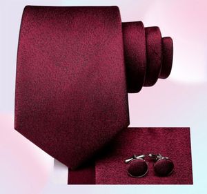 Bow Ties Business Burgundy Red Solid Silk Wedding Tie pour hommes Handky Cuffe Link Mens Necktie Fashion Designer Party Drop Hitie3346604