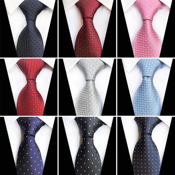 Pajaritas Corbatas de negocios Patrón de puntos a cuadros Gravata Hombres Fiestas de boda Jacquard Tejido Seda Traje formal Corbata Azul Rosa Negro