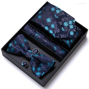 Bow Ties Business Tie Bowtie Hanky ​​Cufflinks Set For Men Silk Floral Red Ntrak Squuly Pocket Square Dorp High Grade Holiday Gift Box