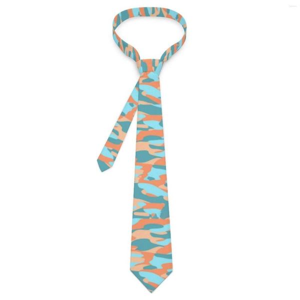 Pajaritas Camo Tie Naranja Azul Camuflaje Cuello de boda Kawaii Divertido para hombres Collar impreso Corbata Regalo