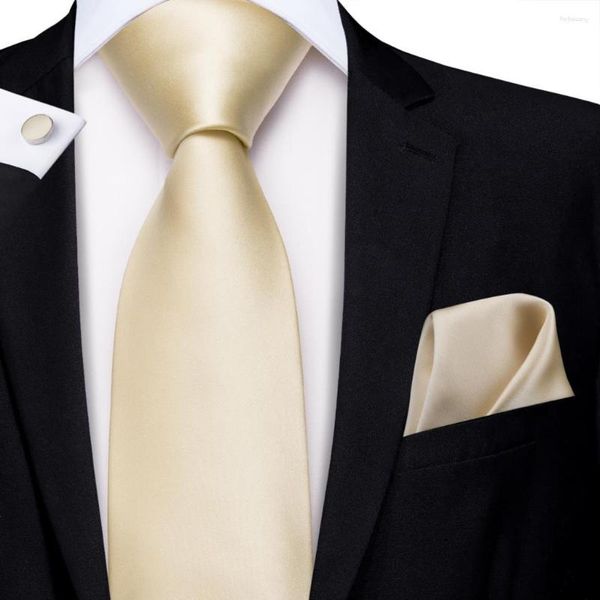 Corbatas de moño champán marfil sólido 2023 elegante para hombre pañuelo gemelos corbata de seda para hombres boda fiesta negocios moda marca Hi-Tie