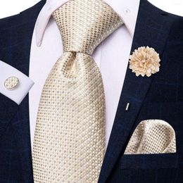 Bow Ties Champagne Dot Solid Mens Corbalo de lujo de 8.5 cm Silk Business Tie Hanky Gosinks Broche Bode Wedding Gift for Men Hi-Tie Designer