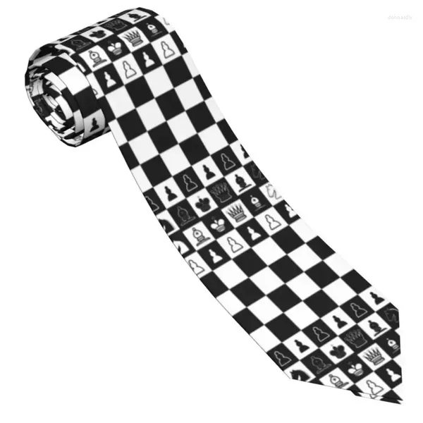 Pajaritas Corbatas de ajedrez Hombres Mujeres Flaco Poliéster 8 cm Cuello de tablero de ajedrez blanco y negro para accesorios para hombre Fiesta de bodas