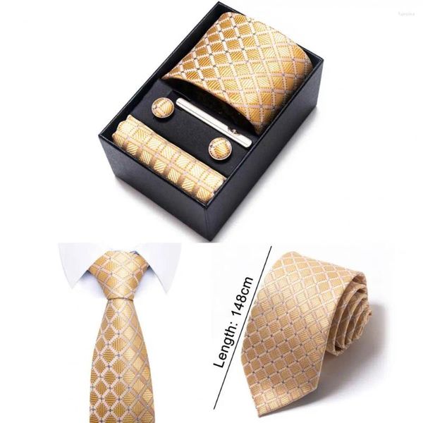 Cravates d'arc Coffret cadeau chic Cravate réglable polyvalente soyeuse différents motifs rayés boutons de manchette d'affaires ensemble de clips d'écharpe carrée