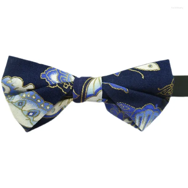 Nœuds papillons de style ancien chinois pour hommes, motif de nœud papillon bleu tibétain, haut de pot profond, groupe de mariage formel