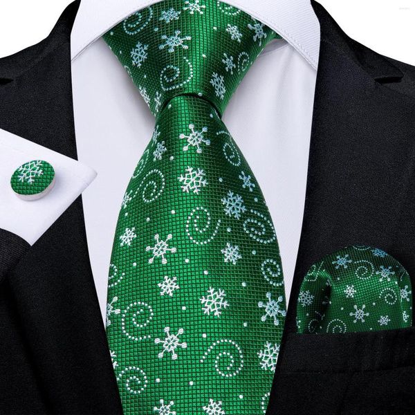 Noeuds papillon noël flocon de neige vert solide pour hommes soie Jacquard cravate ensemble mouchoir boutons de manchette famille fête accessoires cadeau