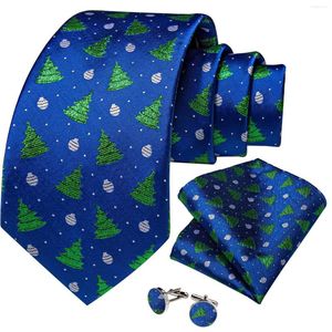 Noeuds papillon arbre de noël bleu soie Jacquard pour hommes 8 cm cou cravate ensemble poche carré boutons de manchette accessoires de fête cadeau goutte