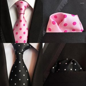 Bow Ties Classic 8cm Silk Polka Dot Sets Zwart roze Jacquard Packs Square Ntrankstie Set voor mannen Business Hanky ​​Bridegom Accessories