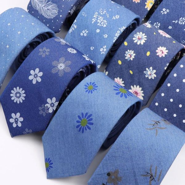 Bow Ties classim denim couleur cravate en coton floral plume cavette 7cm skinny mode hommes smoking costume fête accessoire décontracté cadeau cravat cadeau