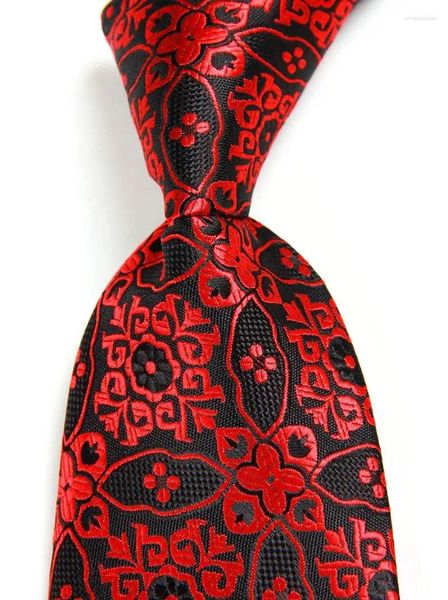 Bow Ties Classic Floral Red Black Tie Jacquard Woven Silk 8cm Corbalo de hombres Cuerdo de bodas Fiesta formal