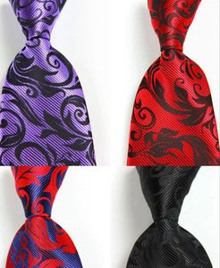 Bow Ties classic floral rouge violet noire cravate jacquard tissé en soie 8cm pour hommes de cravate pour le cou de mariage