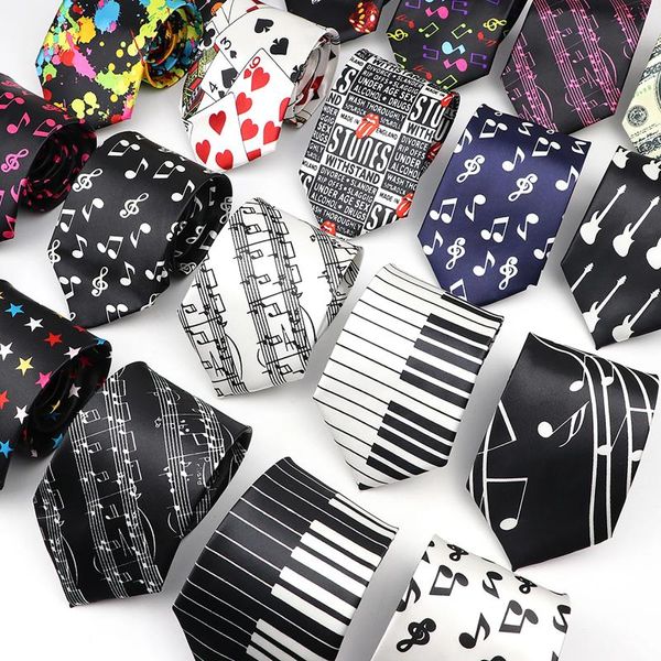 Bow Ties Classic Men's Music Tie Piano Guitar Notes Musical Notes Star Poker Necktie Smooth Soft Black Wihte Novelty Accessories Gift