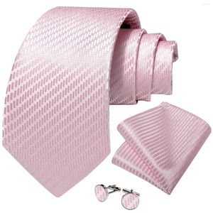 Noeuds papillon classique rose solide hommes cravate ensemble mouchoir boutons de manchette 8 cm largeur accessoires de fête de mariage cadeau en gros