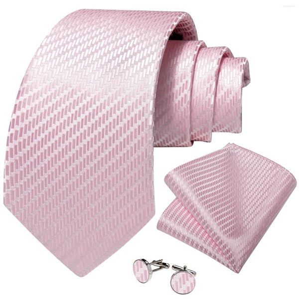 Pañuelos de lazo Classic Pink Solid Neck Tie Set Pañuelo Gemelos 8 cm Ancho Accesorios de fiesta de boda Regalo al por mayor