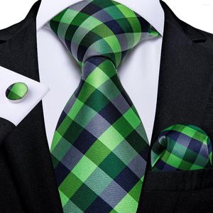 Bow Ties Classic Plaid Check Green Black Blue Striped Silk For Men Business Wedding Mens Neck Tie zakdoek Cufflink Gift