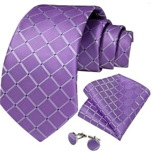 Bow Ties Classic Plaid Purple Silk for Men Polyester formeel bedrijf 8 cm Jacquard Neck Tie zakdoek manchetknopen Accessoires Geschenk