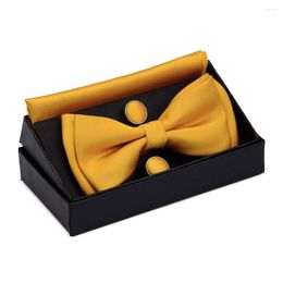 Fliegen, klassisch, solide Seide, zweilagig, vorgebunden, Fliege-Set, Krawatte, quadratisch, Manschettenknopf, Mann, Party, Geschäft, Büro, Hochzeit, mit Geschenkbox