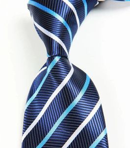 Cravates d'arc classique rayé bleu argent cravate jacquard tissé soie 8cm cravate pour hommes d'affaires fête de mariage cou formel